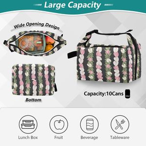 Sac isotherme pour déjeuner style Hawaï, imprimé personnalisé, sac de rangement alimentaire réutilisable, motif Anthurium rose et blanc avec boucle - Product Image 4
