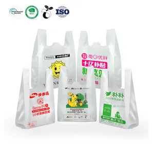 Carry Bags T-shirt Bag Wholesale Custom Logo Plastic Biodegradable Compostable Plastic Package Carton Grocery Bag Fashionable
