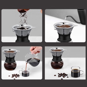กรวยดริปกาแฟสแตนเลส15ไมครอนแบบพกพากรวยดริปแบบใช้ซ้ำได้กรวยกรองตาข่ายสองชั้นแบบใช้ซ้ำได้สะดวกสำหรับกาแฟชา - Product Image 5