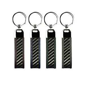 Hand Made Flexible Carbon Fiber Material Key Chain Metal Ring Genuine Leather Keychain