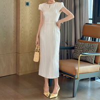 Robe midi de style français ZYHT 9050, manches courtes, motif uni, tissu en rayonne, élégante robe de bureau d'été