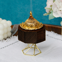 Brûleur d'encens en bois octogonal miniature de style minimaliste, Bukhoor Mabkhara avec support et couvercle en forme de mini-dôme de mosquée