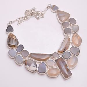 สร้อยคอเงินแท้ 925, เครื่องประดับพลอยอาเกตบอตสวานาธรรมชาติ, ของขวัญคริสต์มาส - Product Image 1