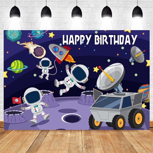 Universe Space Planet Spacecraft Astronaut Backdrop Baby Boy Birthday Party Starry Sky Photography Background Photozone Banner