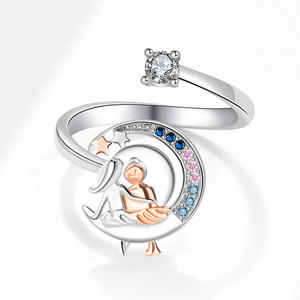 Rotating Moon Adjustable Women's Ring Pave Colorful Cubic Zirconia Copper Anxiety Relief Jewelry <b>Gift</b> For Best Friend Girl - Product Image 3
