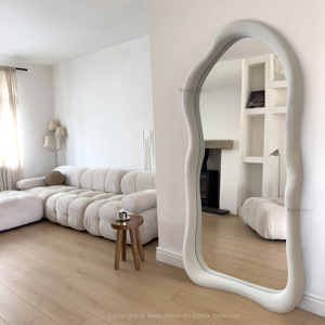 <span class=keywords><strong>Grand</strong></span> <span class=keywords><strong>miroir</strong></span> décoratif en velours crème, <span class=keywords><strong>miroir</strong></span> de dressing irrégulier <span class=keywords><strong>pour</strong></span> <span class=keywords><strong>salon</strong></span>, <span class=keywords><strong>miroir</strong></span> sur pied moderne de grande taille - Product Image 3