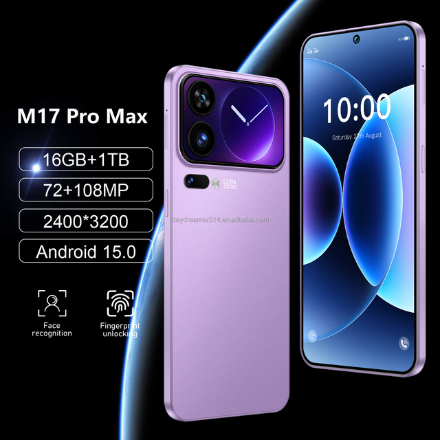 M17 Pro Max 5G Mobile Phone 2026 16GB+1TB 7.3" Large Screen 108MP HD Lens Deca Core 8000mAh 144Hz 65W Fast CDMA LTE French