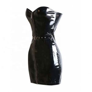 Fermuar ile S-XXL kadınlar seksi <span class=keywords><strong>PVC</strong></span> deri elbise kapalı omuz Bodycon <span class=keywords><strong>Bondage</strong></span> esaret fetiş Clubwear kutup dans kostümü - Product Image 2