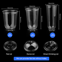 Gobelets à café glacé transparents en PET/PLA jetables de 24 oz avec logo personnalisé, fond rond en forme de U, avec couvercles, pour marque, diamètre 90 mm
