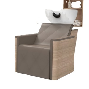 Fauteuil de lavage mobile en bois pour salon de coiffure Kisen avec support de tête et bac à shampoing - Product Image 1