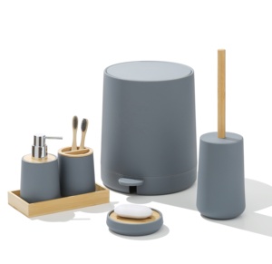 Ensemble <span class=keywords><strong>de</strong></span> salle <span class=keywords><strong>de</strong></span> bain luxueux <span class=keywords><strong>de</strong></span> six pièces <span class=keywords><strong>de</strong></span> style nordique, écologique, distributeur <span class=keywords><strong>de</strong></span> <span class=keywords><strong>savon</strong></span>, poubelle <span class=keywords><strong>de</strong></span> toilette, <span class=keywords><strong>kit</strong></span> <span class=keywords><strong>de</strong></span> conception en bois pour hôtels, marque MOOZI - Product Image 3