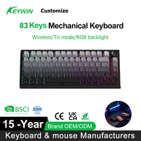 Hot Sale Custom 75% Tri-mode Hot Swap Keycaps Wireless Mechanical Gaming Keyboard 83 Keys Gasket Wireless RGB Gaming Keyboard