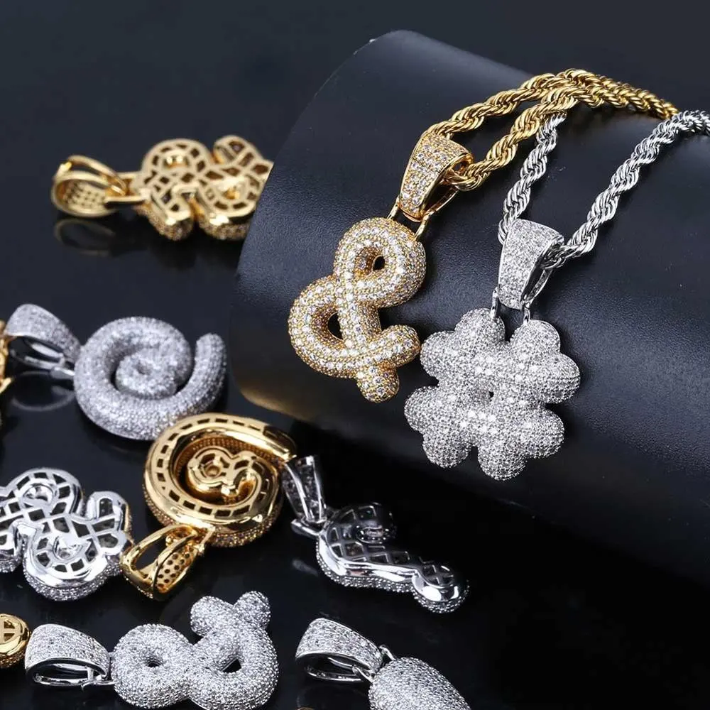 Gold Silber Finish Iced Out Benutzer definierte Blase Fragezeichen Dollar Zeichen Anhänger Halsketten Charme Zirkon Zirkon Herren Hip-Hop Halskette