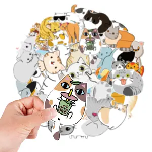 사용자 정의 도매 50pcs 사랑스러운 고양이 죽을 잘라 비닐 스티커 인쇄 방수 라벨 회사 로고 디자인 스티커