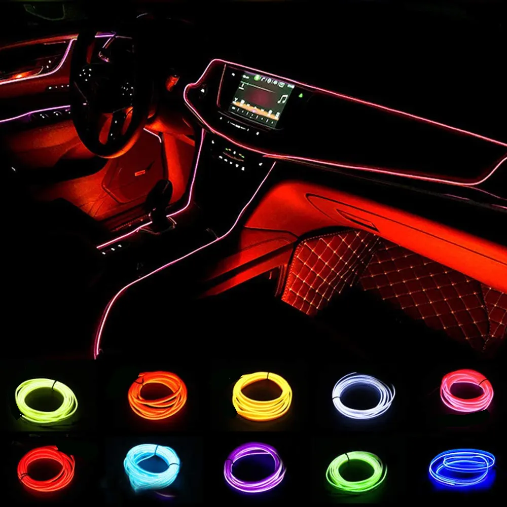 1M/3M/5M車内LED装飾ランプEL配線ネオンストリップ自動DIYフレキシブルアンビエントライトUSBパーティー雰囲気ダイオード用