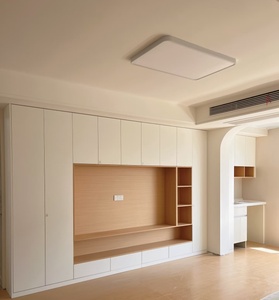 Mueble <span class=keywords><strong>de</strong></span> <span class=keywords><strong>TV</strong></span> <span class=keywords><strong>de</strong></span> Pared Completo, Minimalista y Moderno, con Chapa <span class=keywords><strong>de</strong></span> Madera Clara y Estantes LED - Product Image 2