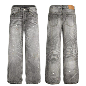 <span class=keywords><strong>Jeans</strong></span> de Mezclilla Rectos para <span class=keywords><strong>Hombre</strong></span>, Corte <span class=keywords><strong>Regular</strong></span>, Lavado Ahumado Antiguo, con Efecto Bigotes de Gato y Manchas de Pintura, Talla Grande - Product Image 1