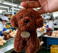 Porte-clés en peluche chien Teddy marron mignon, chiot en peluche doux, dessin animé, 12 cm, accessoires pour filles, polyester, coton PP, cadeau