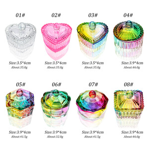 Coupe à ongles en verre plaqué couleur aurore en forme de cœur avec couvercle, récipient coloré pour la décoration des ongles en acrylique pour salon de manucure - Product Image 2