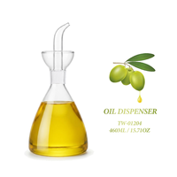 Cruet à vinaigre et huile en verre moyen 460 ml (15,55 oz) avec bec verseur givré tout en verre pour les repas en famille, sans métal, sans plastique