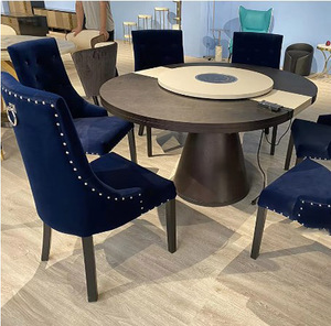 Sedie da Pranzo Moderne Economiche in Velluto <span class=keywords><strong>Blu</strong></span> Scuro con Schienale Anello Trapuntato e Bottoni - Product Image 3