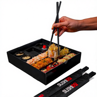 Individuell Bedruckte Geprägte Recycelte Lebensmittelgeeignete Papier-Sushi-Verpackungsbox Luxuriöse Schwarze Matte Takeaway-Box mit Deckel