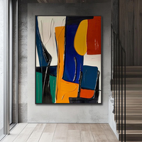 Art mural abstrait cubiste moderne, formes géométriques, peinture acrylique faite à la main pour la décoration de la maison, salon, toile avec cadre