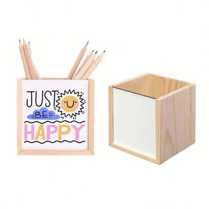 Sublimation Blanks Customized Square Wooden Modern <b>Desktop</b> Pencil <b>Pen</b> <b>Holder</b> Container for Student's Gift - Product Image 3
