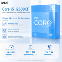 Intel Core I5-12600KF Generasi ke-12 CPU Desktop 10 Core 16 Thread 4.9GHz Prosesor Boxed LGA1700 Unlocked Gaming PC Tersedia