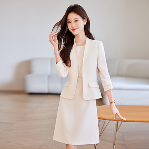 Women's Suit Set Solid Color Satin Blazer With Dress Anti-Wrinkle Casual Wear - Product Image 5