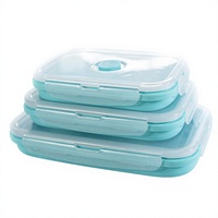 Ensemble de 3 boîtes à lunch carrées pliables en silicone, compatibles micro-ondes, à compartiment unique, pour employés de bureau, salades de fruits