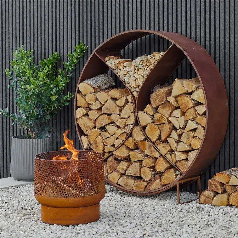 Acero personalizado moderno al aire libre jardín patio quema de madera óxido chimenea real fuego quemador firebowl fuego pozo cestas