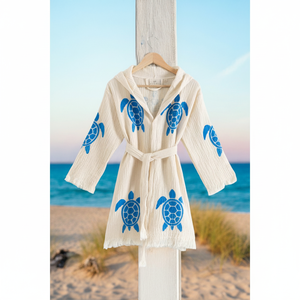 Varol 100% Organic Handcrafted Stone Print Kids Bath <b>Towel</b> Waiter's Robe-Caretta - Product Image 3