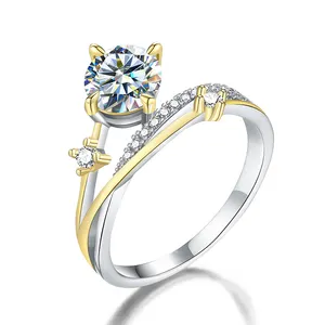 Venta al por mayor GRA certificado VVS diamante moissanite anillo personalizado 925 plata esterlina 18K oro 1ct 6,5 para mujeres boda joyería de lujo