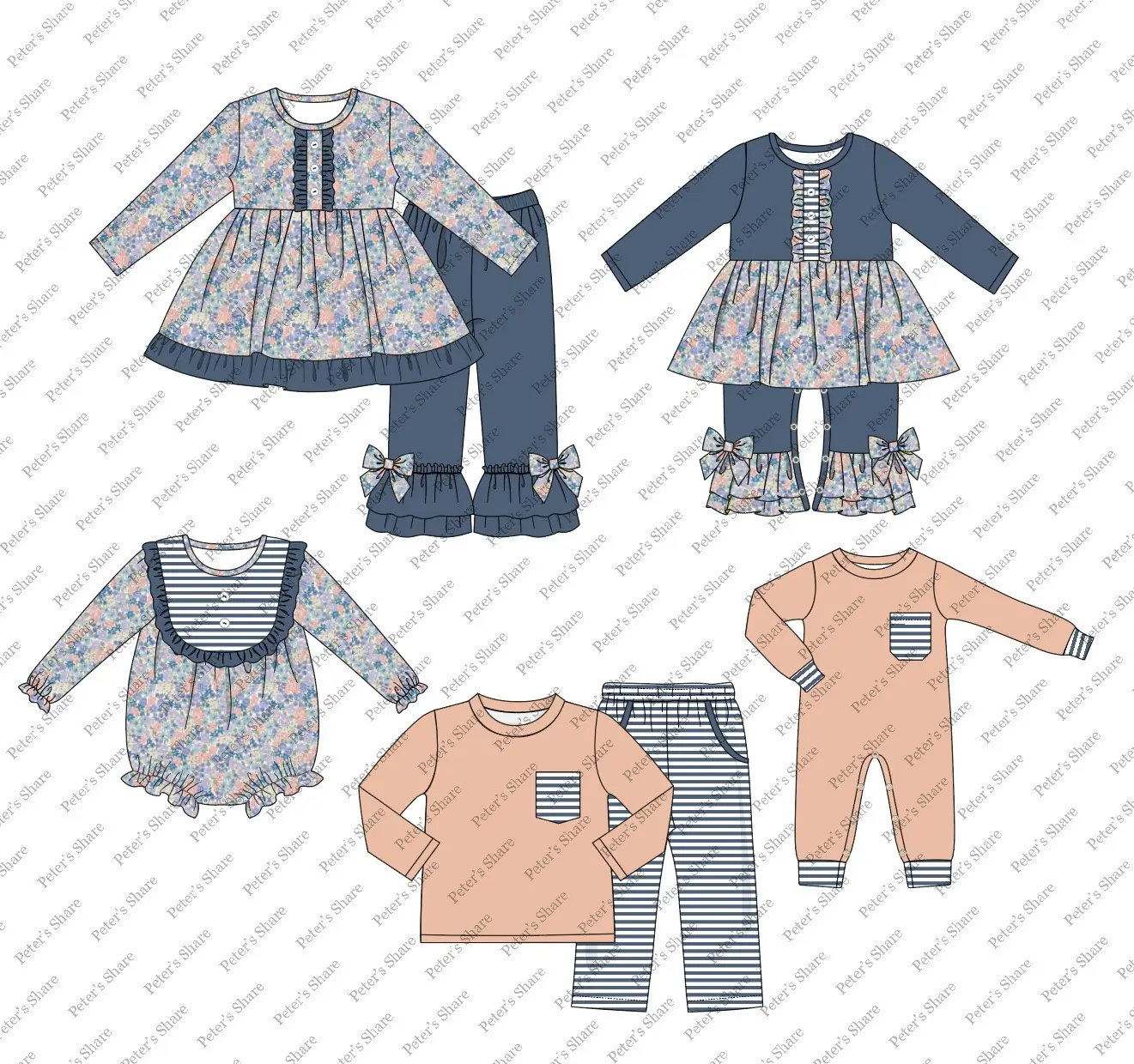 2022 new design floral fashion simple girl set Boutique baby clothing Casual children's clothing