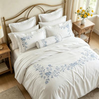 Parure de lit de luxe 100 % coton brodé motif vigne, satin blanc 60S 80S pour hôtels, mariages et suites présidentielles