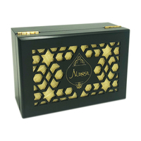 Boîte à bijoux découpée au laser FADELI PACKING avec un design géométrique islamique, boîte cadeau en velours vert foncé, motif arabe, vente en gros personnalisée