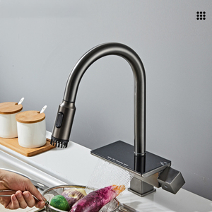 Robinet <span class=keywords><strong>de</strong></span> <span class=keywords><strong>cuisine</strong></span> intelligent <span class=keywords><strong>haut</strong></span> <span class=keywords><strong>de</strong></span> <span class=keywords><strong>gamme</strong></span> en cuivre 2023 avec douchette extractible effet cascade, eau chaude et froide, pulvérisateur pluie - Product Image 3