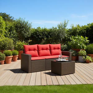 Ensemble de canapés de patio en polyrotin marron avec coussins, sièges pour 4 personnes, meubles d'extérieur contemporains - Product Image 2