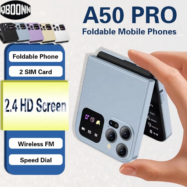Factory Hotsale Mini Phone A50 Pro Dual SIM Card Fold Mobile Phone 2G Network Video Player Mini Size Folding Feature Phone