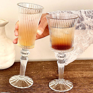 Verre à vin à pied en verre cannelé <span class=keywords><strong>français</strong></span>, gobelet à rayures verticales pour cocktails, idéal pour bar, fête, mariage, vaisselle de bar - Product Image 1