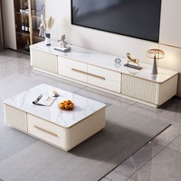 Support de télévision en bois massif et marbre de luxe moderne et table basse carrée avec tiroirs pour la décoration de meubles de salon à la maison
