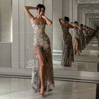 Nouvelle Robe Longue Sexy Femme Coupe Ajustée à Bretelles et Décolleté Plongeant, Style Européen et Américain, Idéale pour l'Été
