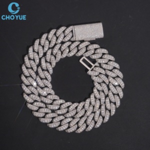Collar de eslabones cubanos de plata de ley 925 maciza con moissanita, ancho personalizado, venta al por mayor mundial directa de fábrica para minoristas de joyería - Product Image 1