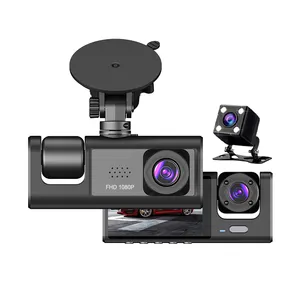 3-canal Da Lente Da Câmera Do Carro DVR Traço Cam HD 1080P de Lente Dupla Dashcam Video Recorder Car Black Box 24H Monitoramento Estacionamento