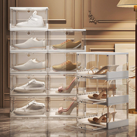 Boîte de rangement pliable portable empilable, boîte de rangement pour chaussures, boîte à chaussures en plastique transparente magnétique, présentoir de rangement pour chaussures