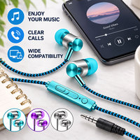 Écouteurs intra-auriculaires filaires 3.5mm, câble tressé en Nylon, avec micro, contrôle du Volume, écouteurs stéréo basse pour téléphone et ordinateur portable