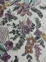 Tissu en dentelle brodée de perles et de sequins lourds, coloré, de luxe, en polyester recyclé certifié GRS, écologique, vente en gros