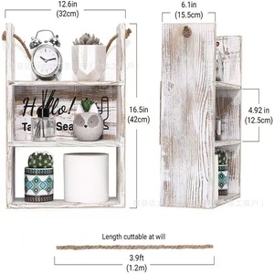 Retro Wooden <b>Wall</b> <b>Mounted</b> <b>Shelf</b> 3 Tier Hanging Storage Rack For Home Organization - Product Image 2