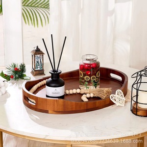 Oval Solid Wood <b>Tray</b> Acacia Wood <b>Tea</b> <b>Tray</b> With Handle For Snack Cake Fruit Serving - Product Image 3